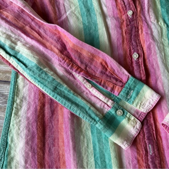 J. Crew Linen Rainbow Striped Shirt Sz 6 - Picture 7 of 9